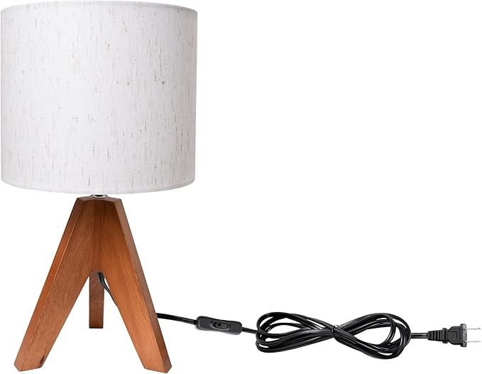 Table Lamp, Small Side Table lamp with Linen Shade, Bedside Lamps for Living Room, Bedroom, Night Stands, Nursery, Kids Room, Wood Base, E26 Socket, 14.2 Inch（1pcs）