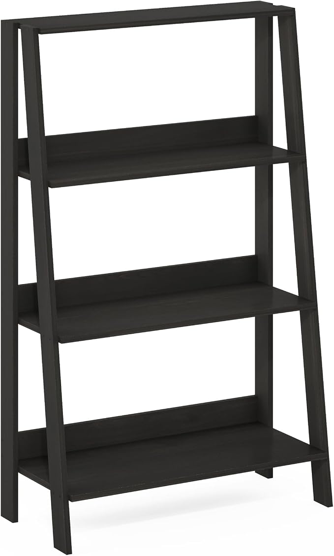 Furinno Ladder Book Shelf, 4-Tier Ladder Shelf, Open Design Bookshelf, Display Storage Bookcase, 10.9" x 23.6" x 38.4", Living Room, Home Office, Espresso