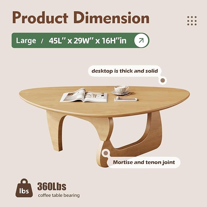 Mid Century Modern Coffee Table - Wooden Coffee Table for Living Room,Center Table Suitable for Bedroom Living Room Reception Office Tables (Wood, Large 45 * 29 * 16in)
