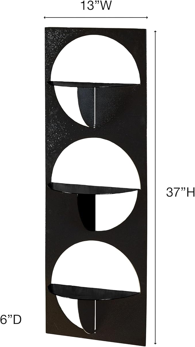 Touch of Class Corydon Vertical Modern Black Metal Wall Shelf with Three Shelves | Contemporary Style Shelving Decor for Bedroom, Living Room, Bathroom, Kitchen, Hallway, Entryway