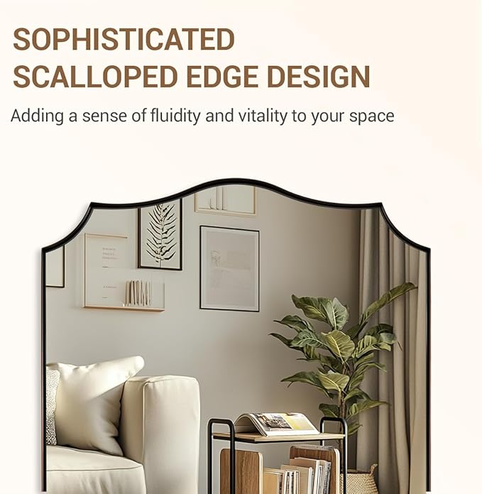 ANDY STAR Brushed Bronze Mirror, 28x36 Inch Bathroom Mirror, Scalloped Mirrors for Bathroom, Anti-Rust Stainless Steel Frame, Unique Curved Design Ideal for Bathroom, Living Room, Mantel