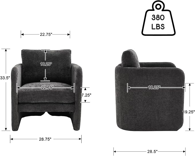 Modern Barrel Accent Chair, Single Sofa Chair with Removable Back Pillow, Comfy Chenille Upholstered Reading Accent Chair Lounge Armchair for Bedroom Living Room, Grey