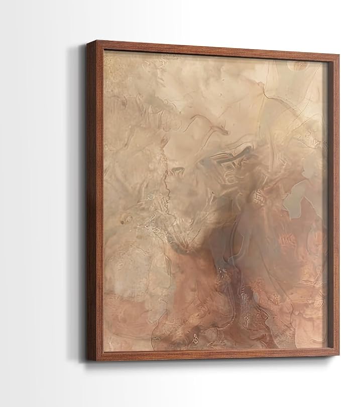 Renditions Gallery Set of 2 Peel & Stick Framed Prints, Abstract Wall Art, Brown Textured Marble Design Re-Stickable - Ready to Hang - 16"x20" - Walnut Frame LT588