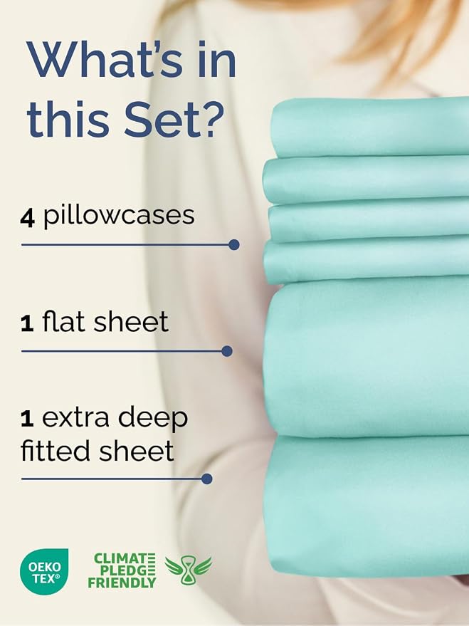 Extra Deep Cal King Sheet Set - 6 Piece Breathable and Cooling Sheets - Hotel Luxury Bedding for Women, Men, Kids & Teens - Easy & Secure Fit - Soft and Wrinkle Free - Extra Deep Pockets - Spa Blue