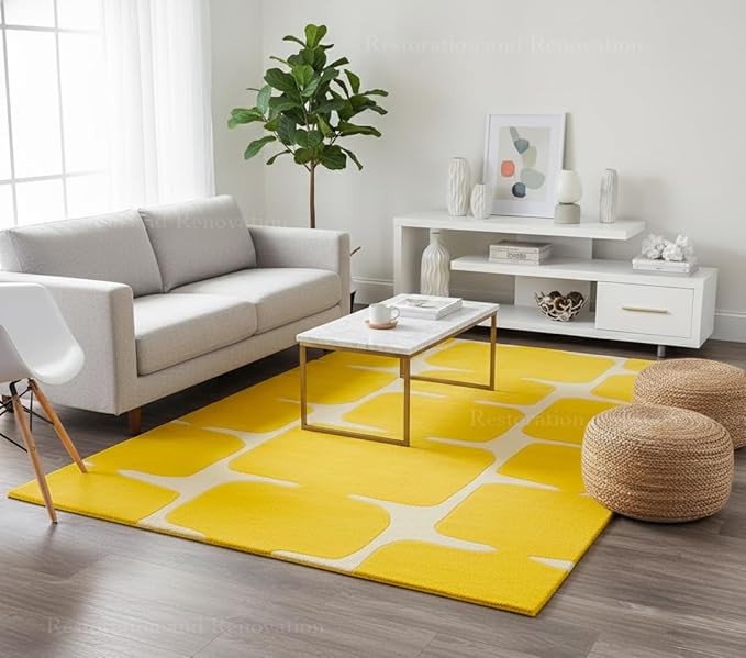 Restoration and Renovation Modern Wool Area Rug - Contemporary Abstract Geometric Design, Thick & Soft Hand-Tufted Carpet - Ideal for Indoor Decor in Living Room, Bedroom (Honey, 6' Round)