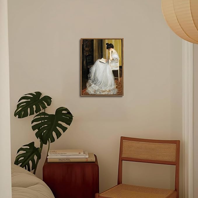 WALLZK Vintage Framed Wall Art Lady Reading Canvas Prints Victorian Women Portrait Decor Pictures Artwork for Walls Living Room Study Bedroom Bathroom 12"x16"
