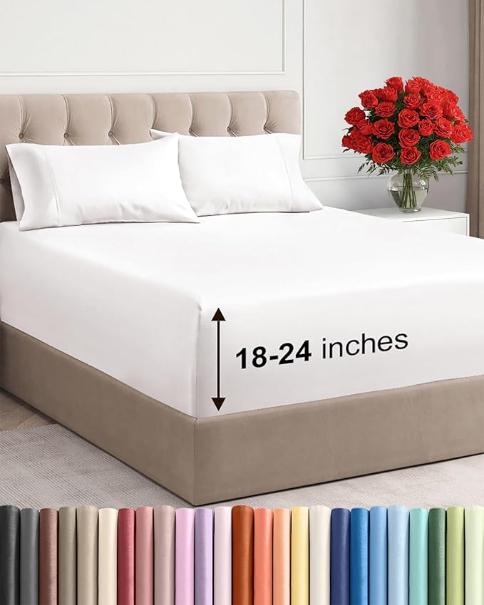 Extra Deep Twin Sheet Set - 4 Piece Breathable and Cooling Sheets - Hotel Luxury Bedding for Women, Men, Kids & Teens - Easy & Secure Fit - Soft and Wrinkle Free - Extra Deep Pockets - Antique White