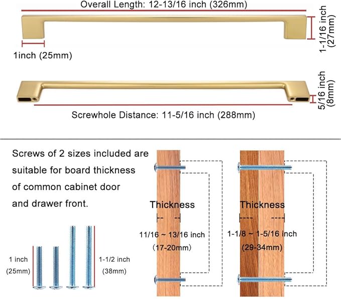 KOOFIZO 5 Pack 11-5/16 Inch Brushed Gold Kitchen Cabinet Pulls Gold Cabinet Handles Gold Cabinet Hardware for Kitchen Cabinets Drawer P01 Dresser Cupboard Bedroom Bathroom