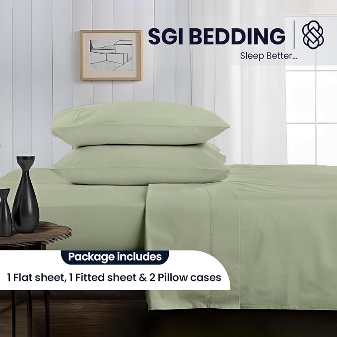 SGI bedding 100% Egyptian Cotton Sheets RV King Size – 600 Thread Count Sheets Set, Soft, Cooling, 15" Deep Pocket, Luxury Hotel Bedding, Breathable, Durable - Moss
