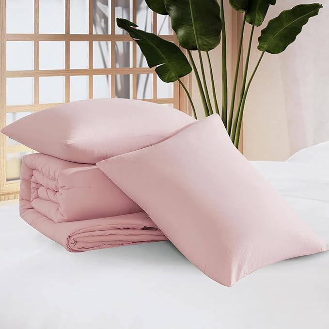 WRENSONGE Queen Comforter Set - 3 Pieces Prewashed Soft Pink Comforter Soft Lightweight for All Seasons,Down Alternative Comforters Queen Size with 2 Pillow Shams