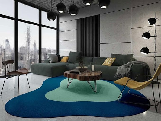 Modern Abstract Irregular Shaped Area Rug Navy Blue Mint Green Irregular Rug for Living Room Bedroom Nursery Ultra Soft Washable Thick Carpet Boho Playroom Apartment Stain Resistant Floor Mats 2ft