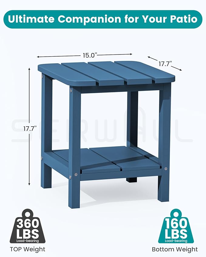 SERWALL Adirondack Table Outdoor Side Table- Blue