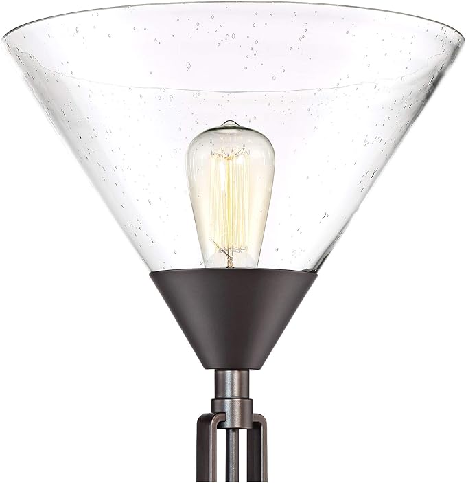 Franklin Iron Works Warwick Industrial Torchiere Tree Floor Lamp LED 3-Light Edison 71.5" Tall Tiger Bronze Metal Clear Seedy Glass Shade for Living Room Reading House Bedroom Home