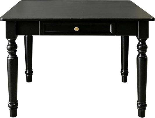Rubberwood Office Desk with Drawers, Black Retro Style Study Desk, Desk, Country Style Wood Desk, Solid Wood Computer Table for Office,Living Room 31.5×23.6×29.5 inch