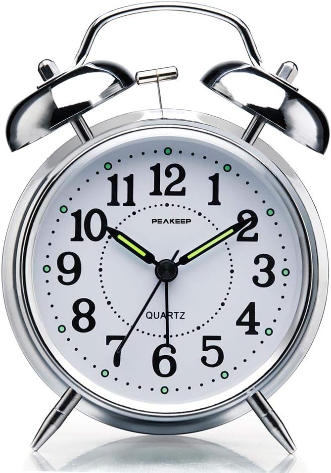 Peakeep 4 inches Twin Bell Loud Alarm Clock for Heavy Sleepers (Chrome Finish)