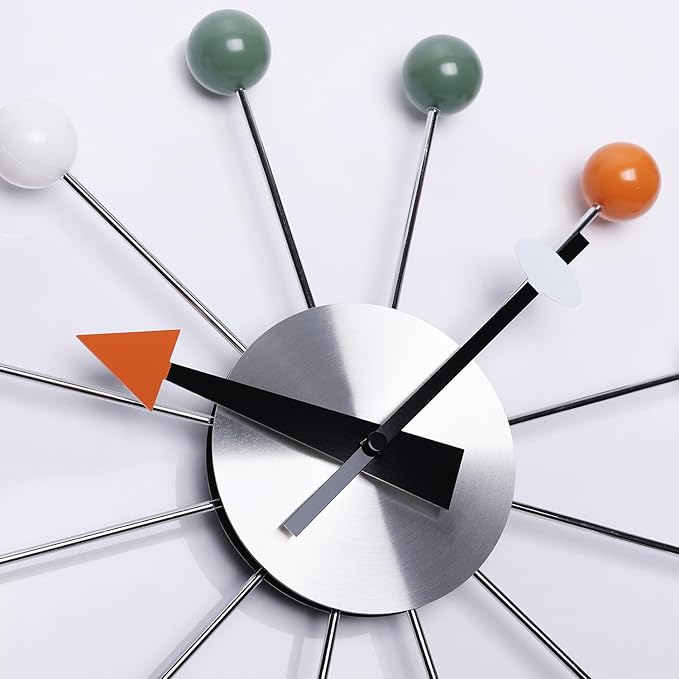 Mid Century Modern Wall Clock Decorative Multicolour Ball Silent Non Ticking Battery Operated 13 Inch Clocks for Living Room Kitchen Office