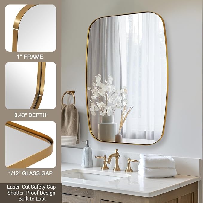 ANDY STAR Oval Mirrors for Bathroom, 24x30 Gold Bathroom Vanity Mirror with Metal Frame, Brass Oblong Mirror for Over Sink, Modern Anti Rust Wall Mounted