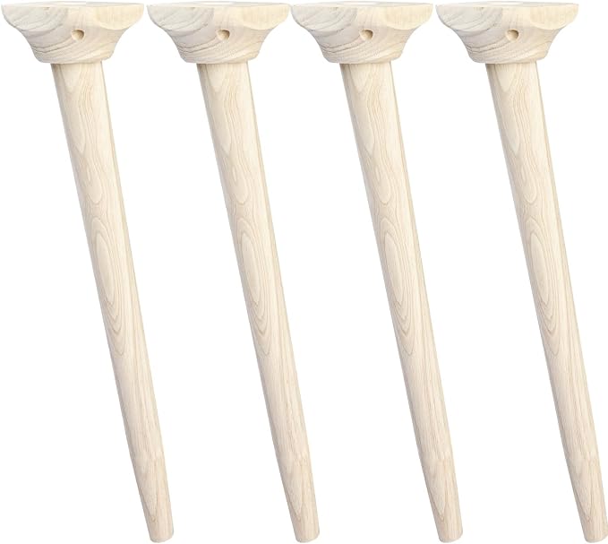 La Vane 28 inch / 70cm Wooden Table Legs with Mounting Blocks, Set of 4 Mid-Century Modern Tapered Unfinished Solid Wood Replacement Legs for Bench Coffee Table Dining Table Chair Desk