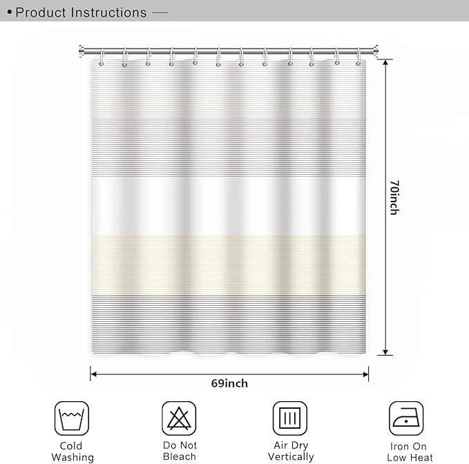 Abstract Stripes Shower Curtain for Bathroom Brown and Yellow Lines Geometric Pattern Bath Curtain Waterproof Polyester Fabric Shower Curtains with Hooks Modern Home Decorative, 69x70 Inch