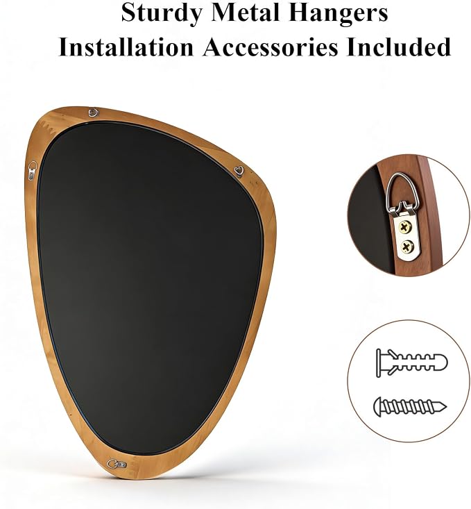 Ferytange Asymmetrical Wood Frame Wall Mirror, 34" H x 24" W Modern Irregular Decorative Mirror, Unique Wall Art for Living Room Bedroom Entryway, Mid Century Modern Home Decor