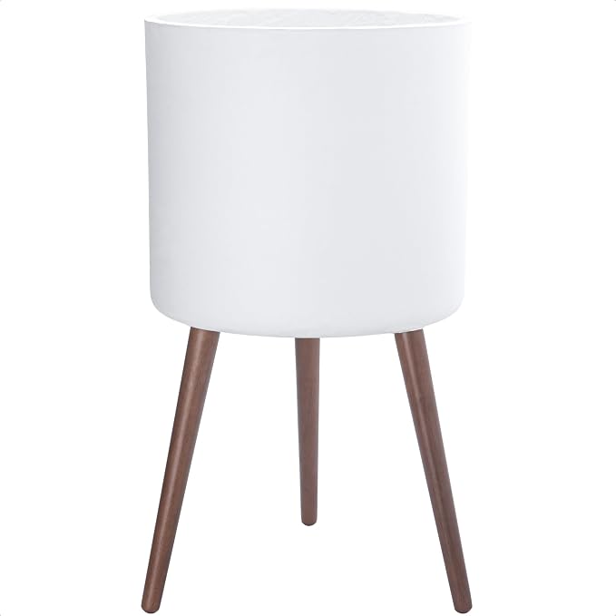 D'vine Dev 16 Inch Planter Pot with Stand, Mid-Century Tall Plant Pot with Legs for Indoor Plants, XX-Large, White, 88-O-E-1