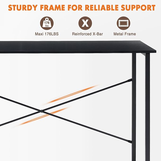 Sweetcrispy Small Computer Office Desk 40 Inch Student Study Writing Work with Metal Frame Wood Tabletop Modern Simple Home Bedroom PC Table - Black, Compact Sturdy Desk for Laptop, Study, Gaming