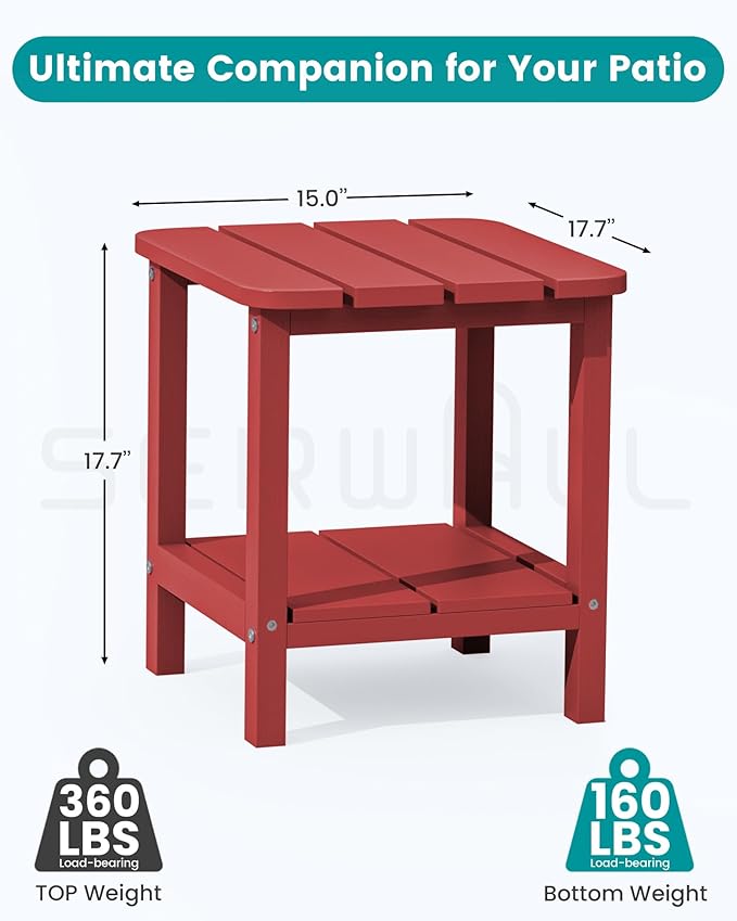 SERWALL Double Adirondack Side Table Set of 2, End Table- Red