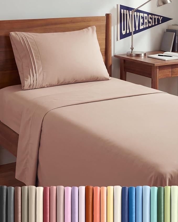 Twin XL Size 3 Piece Sheet Set - Comfy Breathable & Cooling Sheets - Hotel Luxury Bed Sheets for Women & Men - Deep Pockets, Easy-Fit, Extra Soft & Wrinkle Free Sheets - Mauve Oeko-Tex Bed Sheet Set