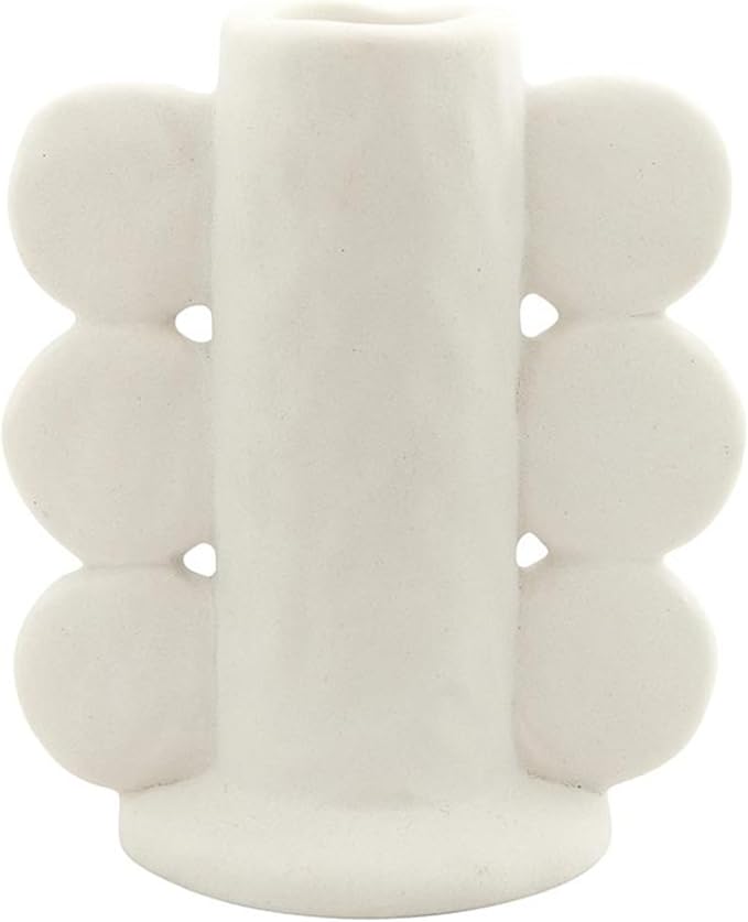 47th & Main Taper Candle Holders for Candlesticks, Ceramic Minimalist Abstract Decorative Candleholder for Dining Table Centerpiece, 3.5" L x 2.25" W x 4" Tall, White