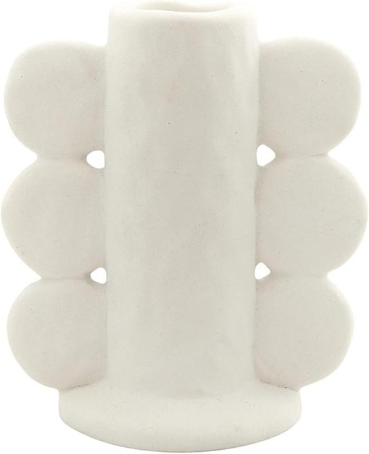 47th & Main Taper Candle Holders for Candlesticks, Ceramic Minimalist Abstract Decorative Candleholder for Dining Table Centerpiece, 3.5" L x 2.25" W x 4" Tall, White