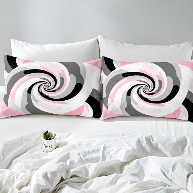 Erosebridal Geometric Circles Duvet Cover Twin for Kids Boys Girls,Pink Grey Black White Comforter Cover,Abstract Art Bedding Set,Mid Century Minimalist Bed Set with 1 Pillowcase Bedroom Decor