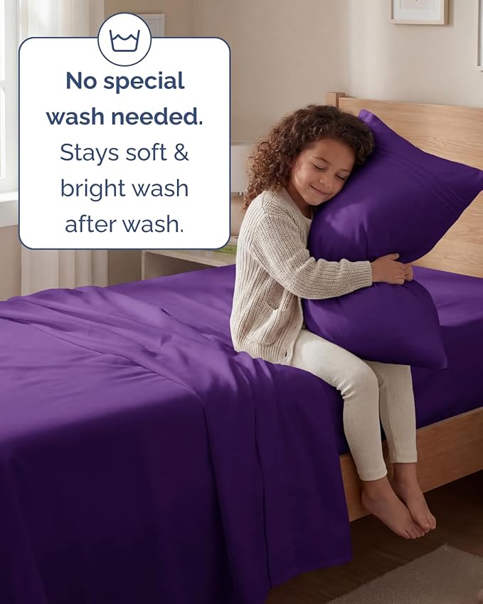 Twin Size 3 Piece Sheet Set - Comfy Breathable & Cooling Sheets - Hotel Luxury Bed Sheets for Women & Men - Deep Pockets, Easy-Fit, Extra Soft and Wrinkle Free Sheets - Purple Oeko-Tex Bed Sheet Set