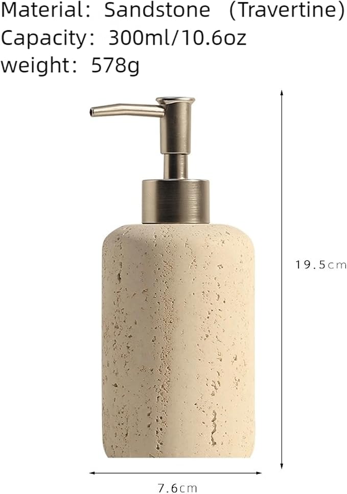 Hand Soap Dispenser Refillable Stone Soap Dispenser Beige Travertine Liquid Shampoo Bottles Marble Hand Soap Dispenser for Bathroom Kitchen Spring Decor