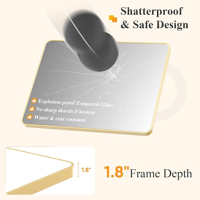 Sweetcrispy Bathroom Mirror for Over Sink, 30x40 Inch Wall Mount Mirror with a Rounded Rectangle and Matte Metal Frame, Modern Wall Vanity Mirror for Home Decor, Living Room, Bedroom, Gold