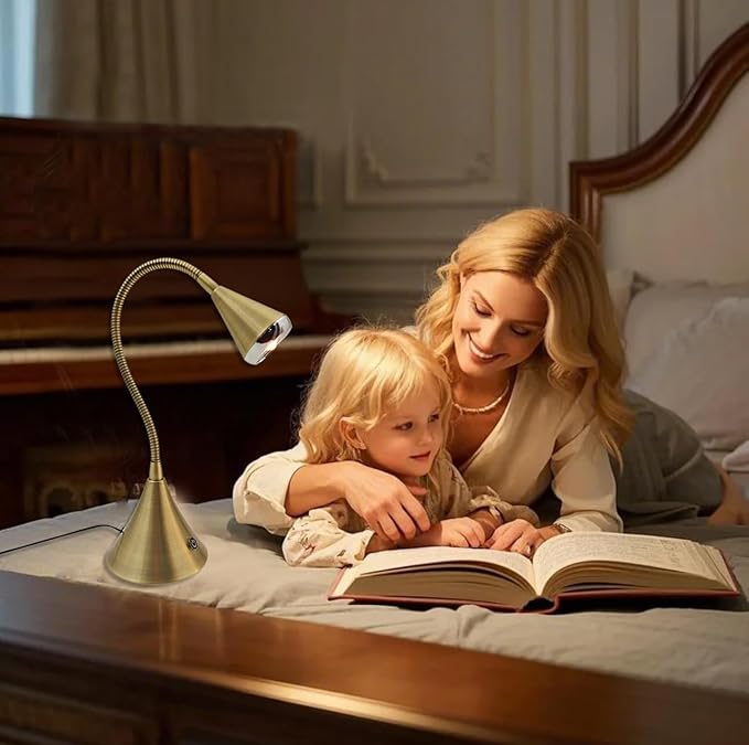 HomeFocus Table Lamp,Desk Lamp,Dimmable Night Light,LED Reading Lamp,Bedside Table Lamp,Eye-Caring Reading Light,LED Desk Lamp for Home Office,College Dorm,Reading,Metal,(Gold).