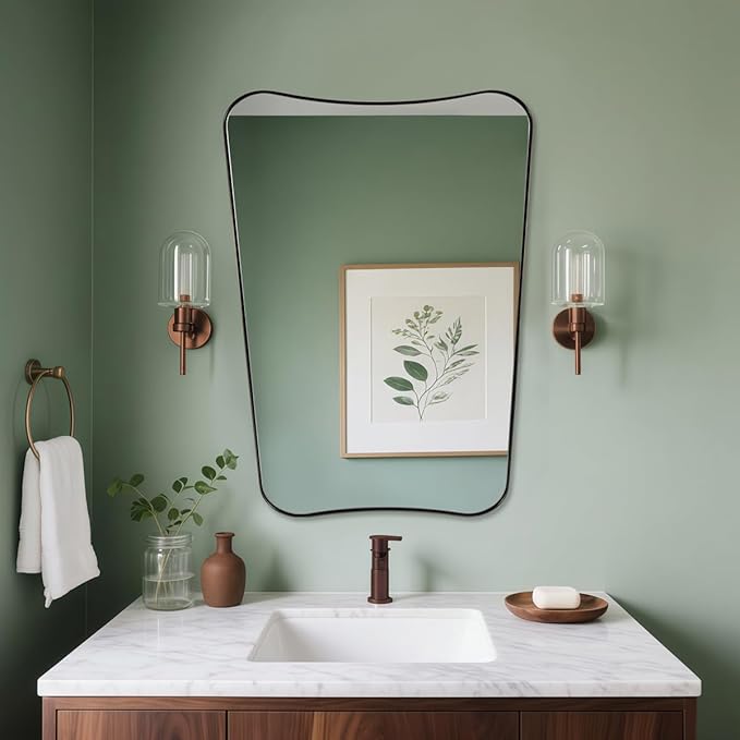ANDY STAR Brushed Bronze Asymmetrical Mirror, 24"x32" Bathroom Mirror with Premium Stainless Steel Thin Frame, Antique Butterfly-Inspired Designer Mirror, Ideal for Bathroom, Powder Room, Entryway
