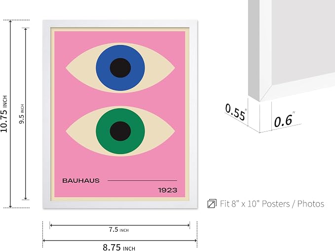Poster Master Bauhaus Poster - Eyes Print - Abstract Circles ART - Graphic Design ART - Geometric Style - Chic Boho - Mid Century Modern - Living Room or Bedroom Decor - 8x10 White Framed
