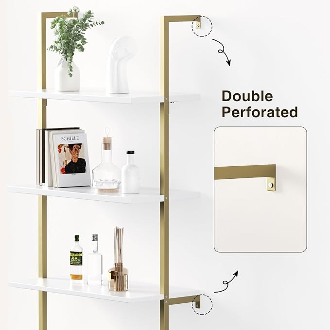 Set of 2 Ladder Bookshelf with Cabinet, 71" Tall Bookcase with Shelves & Storage, Fluted Ladder Shelf with Metal Frame, 6-Tier Display Rack for Living/Bedroom, Home & Office, White & Gold