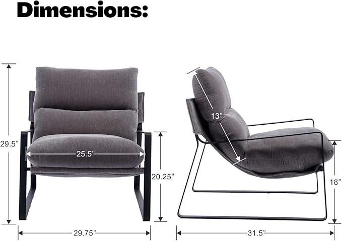 LukeAlon Modern Linen Accent Armchairs Set of 2, Upholstered Living Room Chairs with Metal Base Thickened Cushion Single Sofa Chairs Comfy Lounge Chairs for Bedroom Living Room, Grey