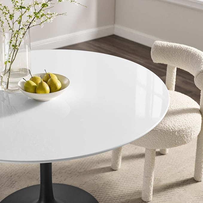Modway Lippa 47" Round Wood Dining Table, White Top, Black Base