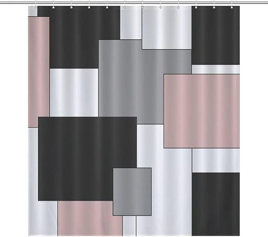 Retro Geometric Shower Curtain,Pink Black Modern Geometry Minimalist Neutral Design Bathroom Curtain Polyester Waterproof Fabric Decor 66x72in（168x183cm）