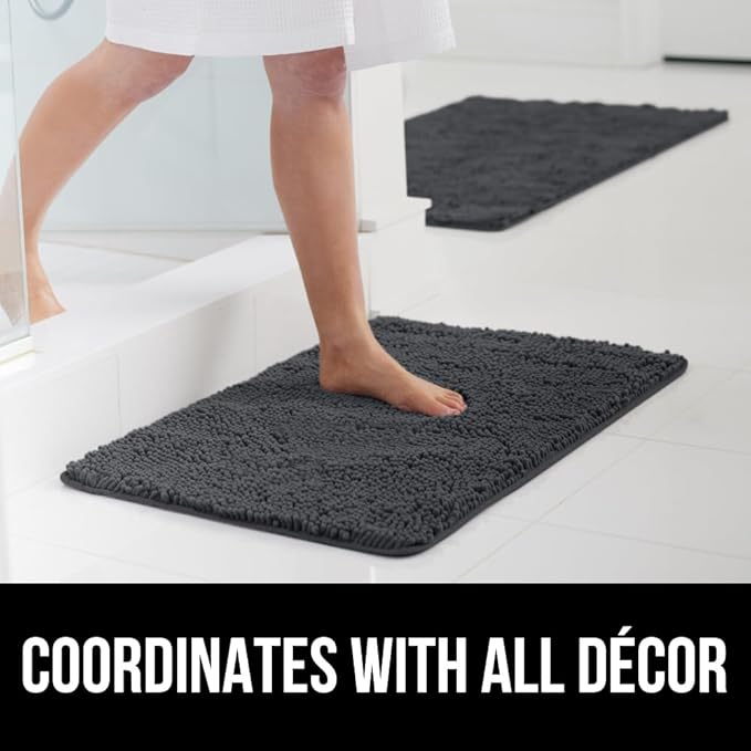 GORILLA GRIP Bath Rug Mat 48x17, Soft Absorbent Chenille, Quick Dry Microfiber Mats, Rubber Backing Washable Shower Floor Rugs, Bathmat Runner, US Designed Bathroom Home Decor Accessories Charcoal