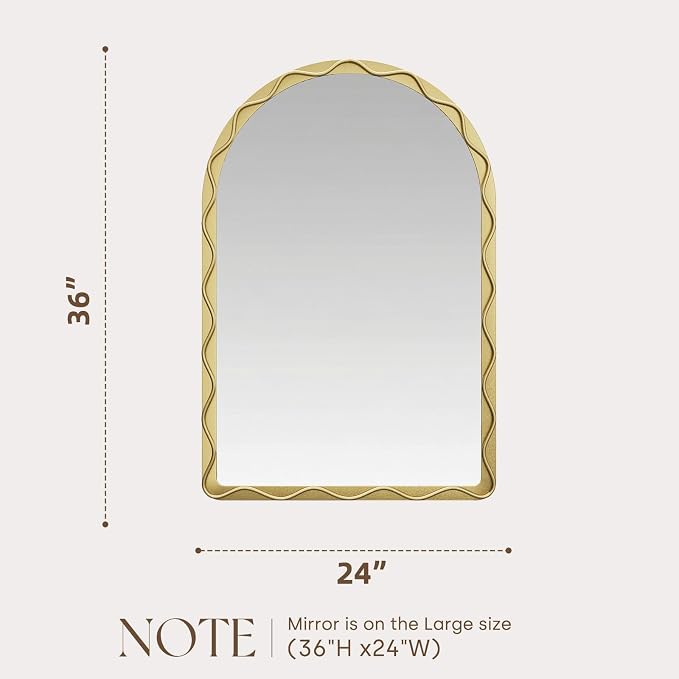 Uniclinens Gold Arched Mirror Decor - Large Vintage Scalloped Mirror Decor with Metal Frame, Wavy Decor Mirror for Nursery,Entryway,Fireplace,Living Room,Hallway,Bathroom,24"X36"