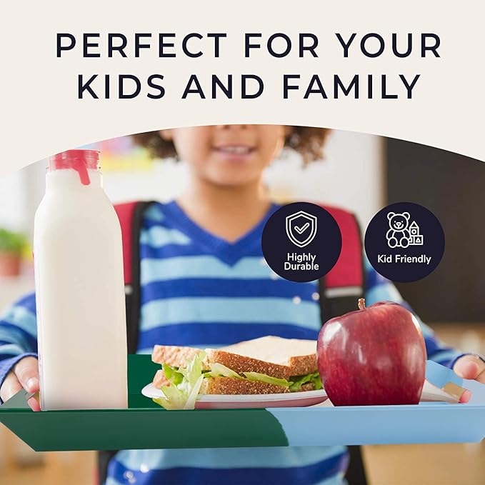 Melamine Serving Tray with Handles, Chip and Break-Resistant, Durable and Kid-Friendly Food Tray for Indoor and Outdoor, Dishwasher Safe(Green/Sky Blue)