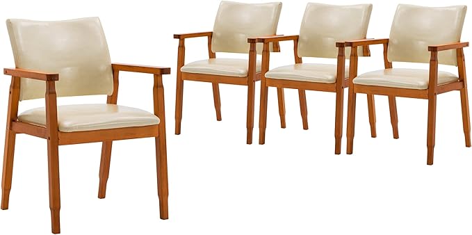 NOBPEINT Mid-Century Dining Side Chair with Faux Leather Seat in Tan, Arm Chair in Walnut,Set of 4