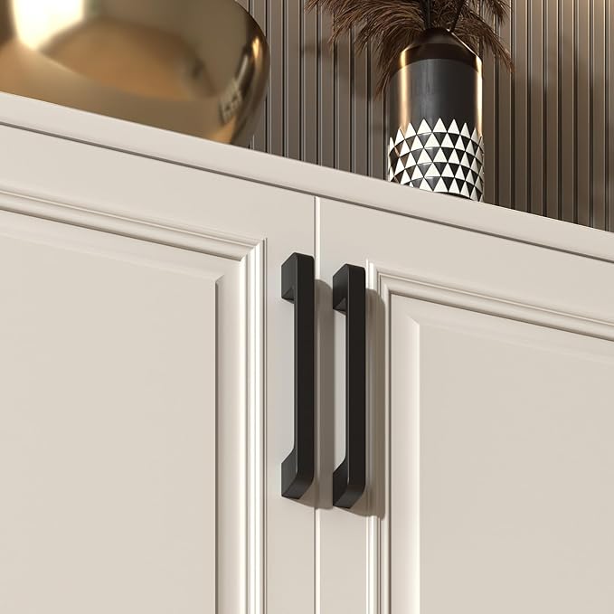 25 Pack 6-5/16 Inch Black Cabinet Pulls Solid Zinc Alloy Matte Black Cabinet Handles - Dresser Drawer Pulls for Kitchen Cabinet Hardware Zinc Alloy Handles