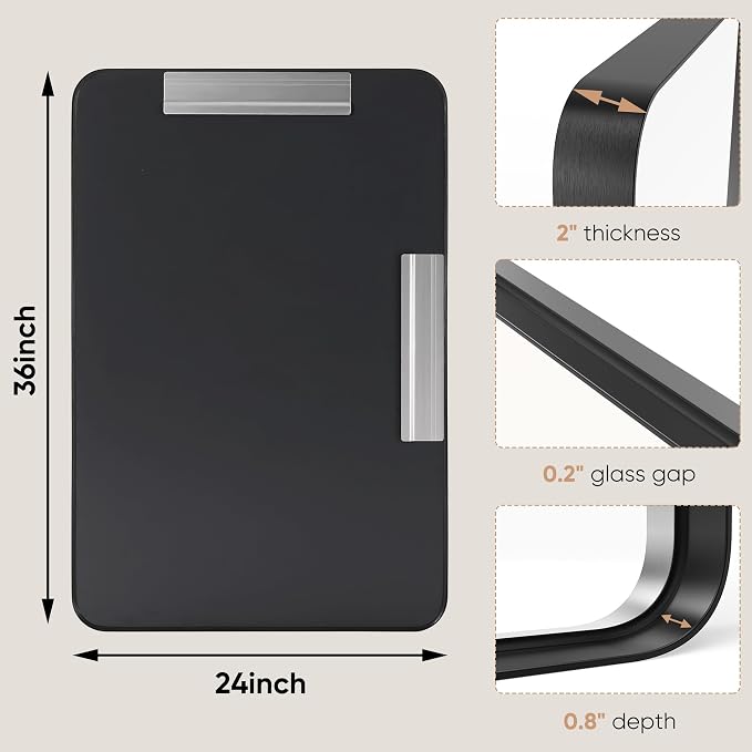 Sweetcrispy 24x36 Inch Black Bathroom Mirrors, Bathroom Mirrors for Over Sink, Rectangle Wall Decor for Entryway, Bedroom, Vanity,Anti-Rust, Horizontal or Vertical Hanging, Black