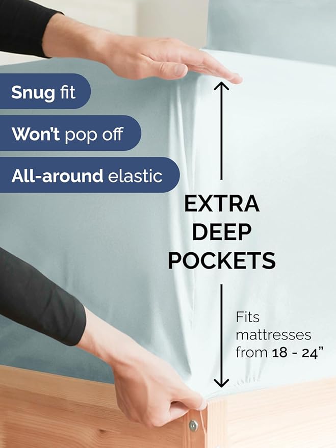 Extra Deep Cal King Sheet Set - 6 Piece Breathable and Cooling Sheets - Hotel Luxury Bedding for Women, Men, Kids & Teens - Easy & Secure Fit - Soft and Wrinkle Free - Extra Deep Pockets - Ice Blue