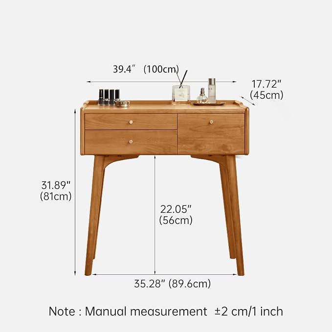 Cherry Wood Vanity Desk, Makeup Table for Bedroom, Small Study Desk Writing Table for Girls Teens, 18" D x 40" W x 32" H, Vanity Table Only