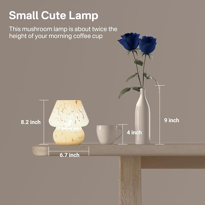 Mushroom Lamp Table Lamp for Bedroom,Desk Bedside Small Lamps for Living Room Night Stands,Mushroom Decor Cute Mini Modern Mid Century Lamps,Unique Aesthetic Home Living Room Decor(White-1)